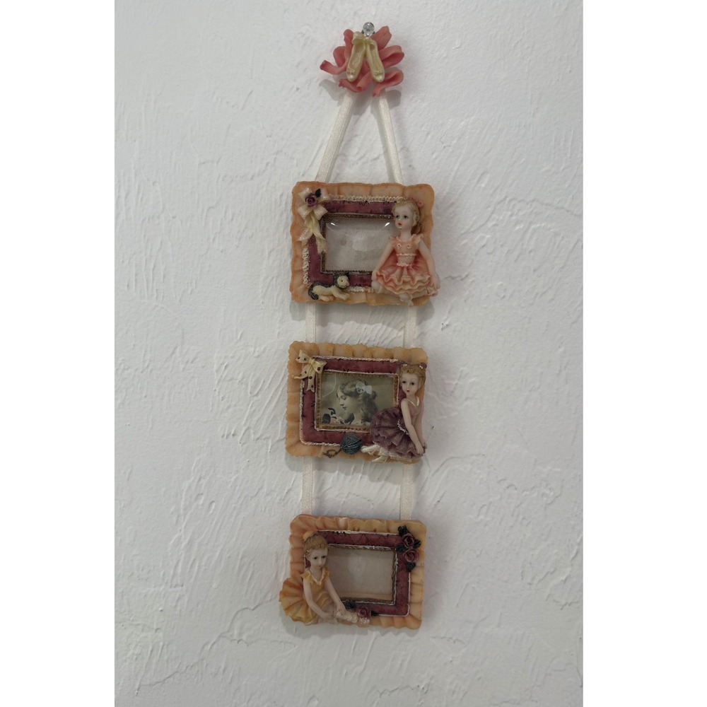Vintage Savile Row Ballerina Hanging Triple Picture Frame Resin Pink 3D